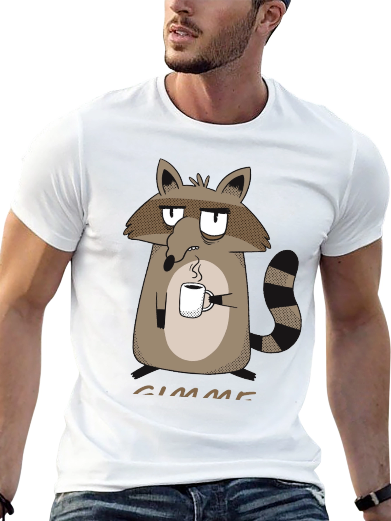 Gimme Coffee Raccoon Graphic Tee - Unisex Crewneck T-Shirt