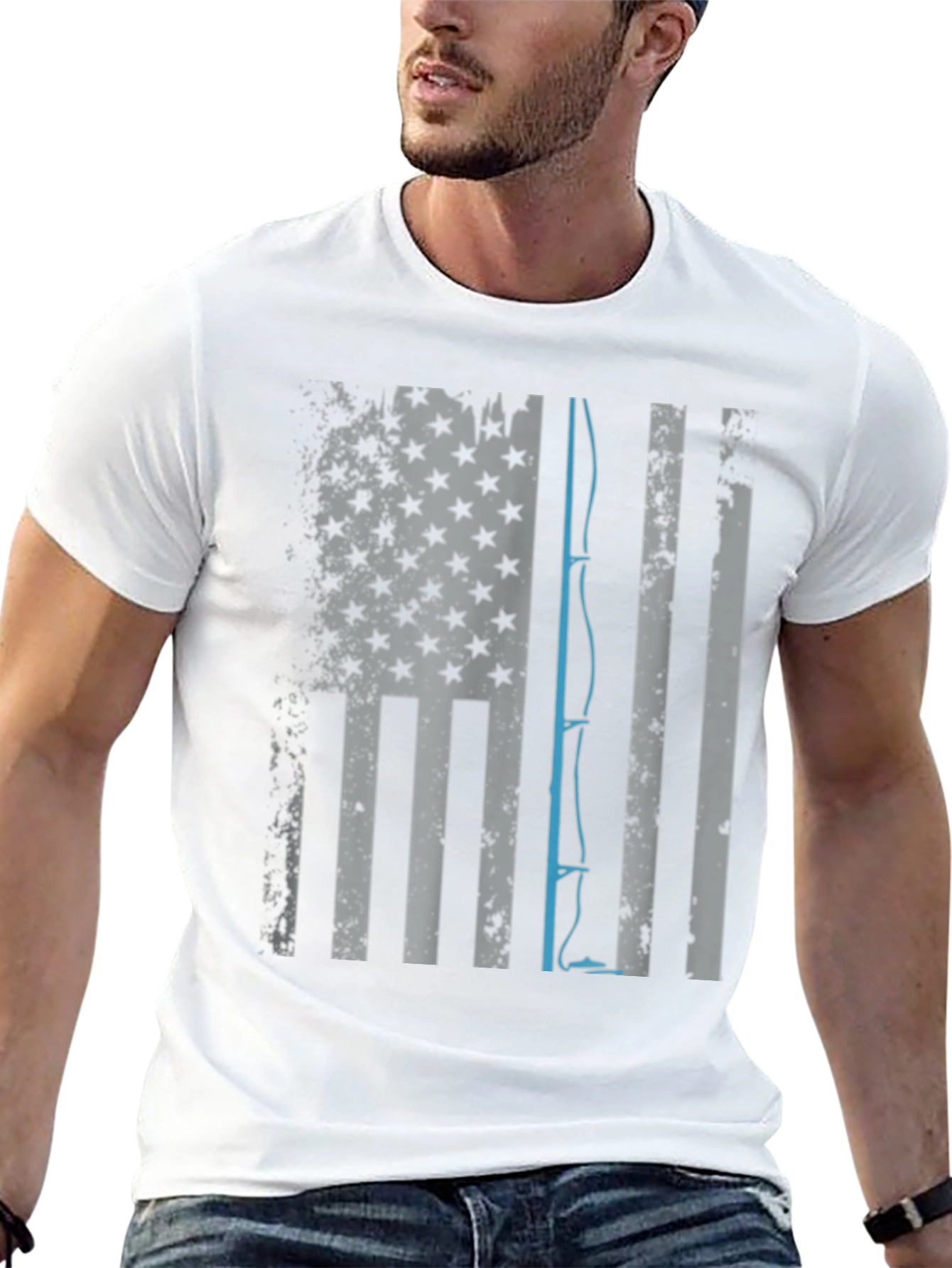 Fishing Rod USA Flag Graphic T-Shirt