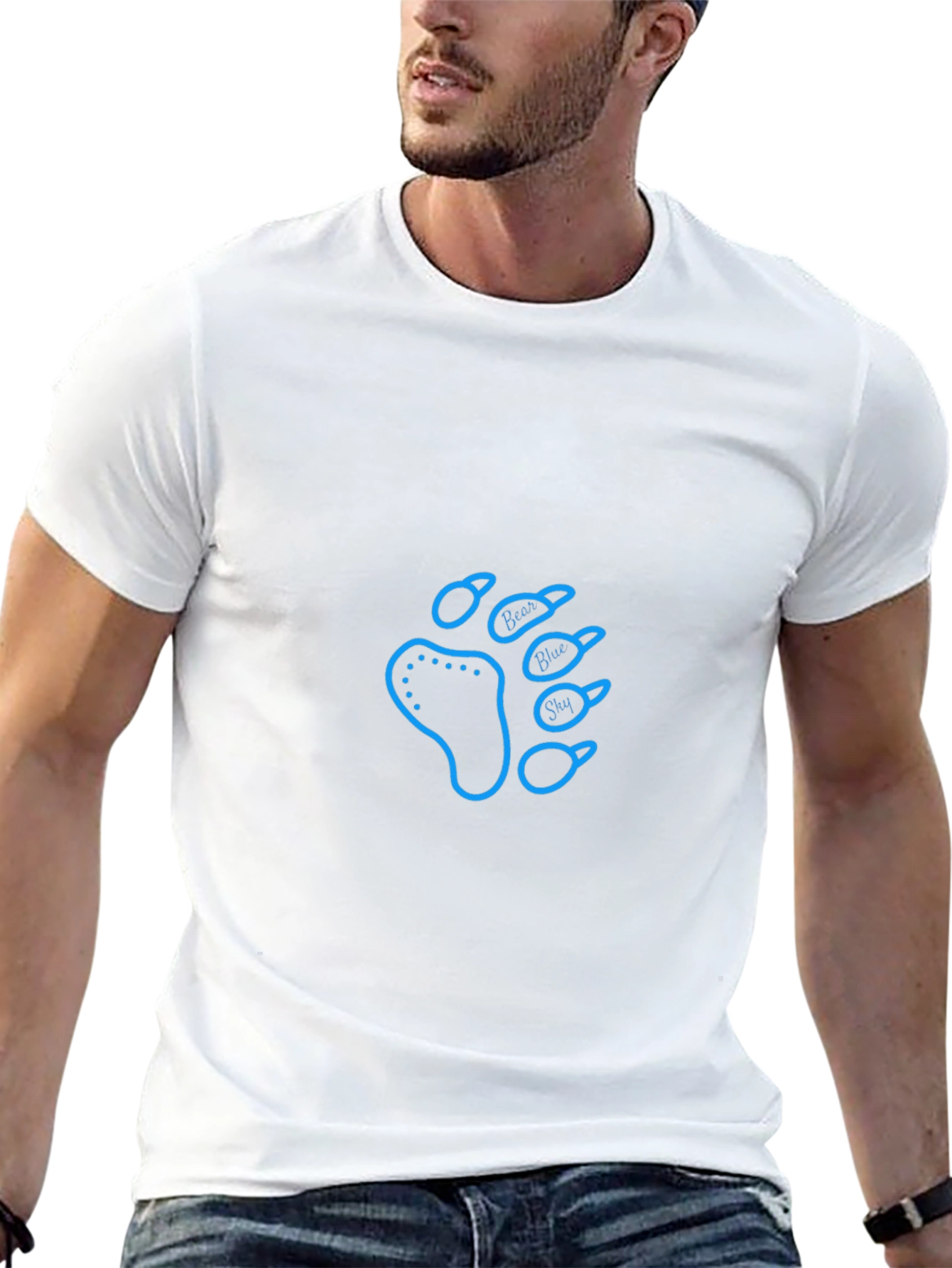 Blue Bear Paw Print Black T-Shirt