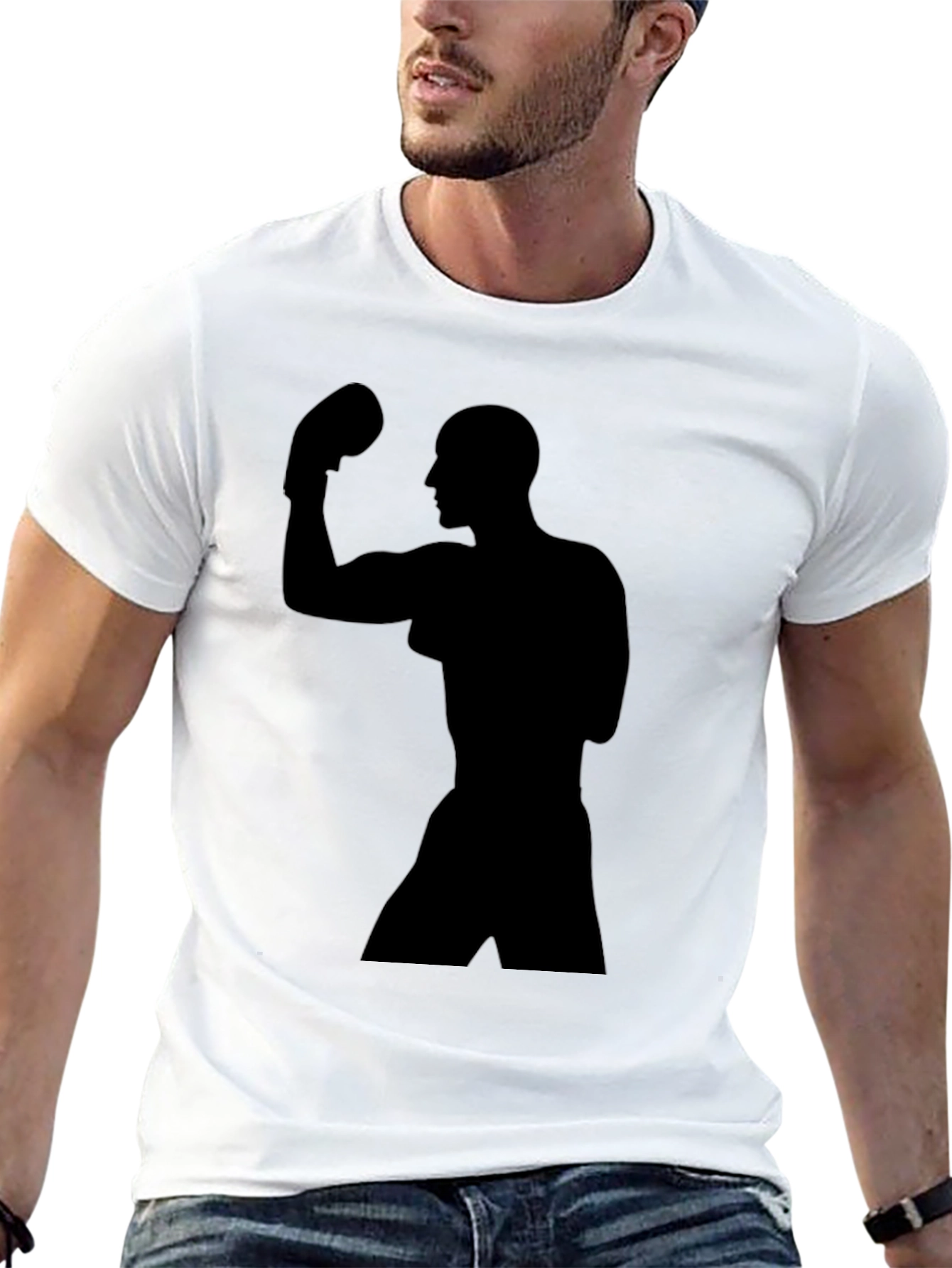 Black Boxer Silhouette Graphic Tee - Athletic Style