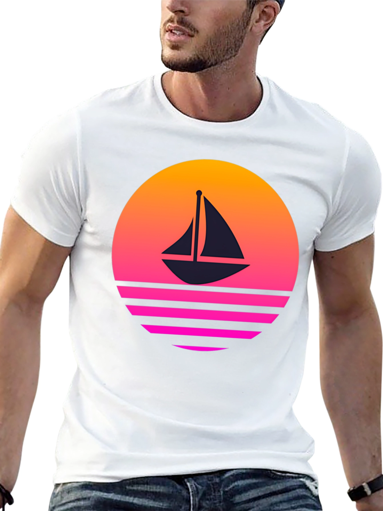 Retro Sunset Sailboat Graphic T-Shirt