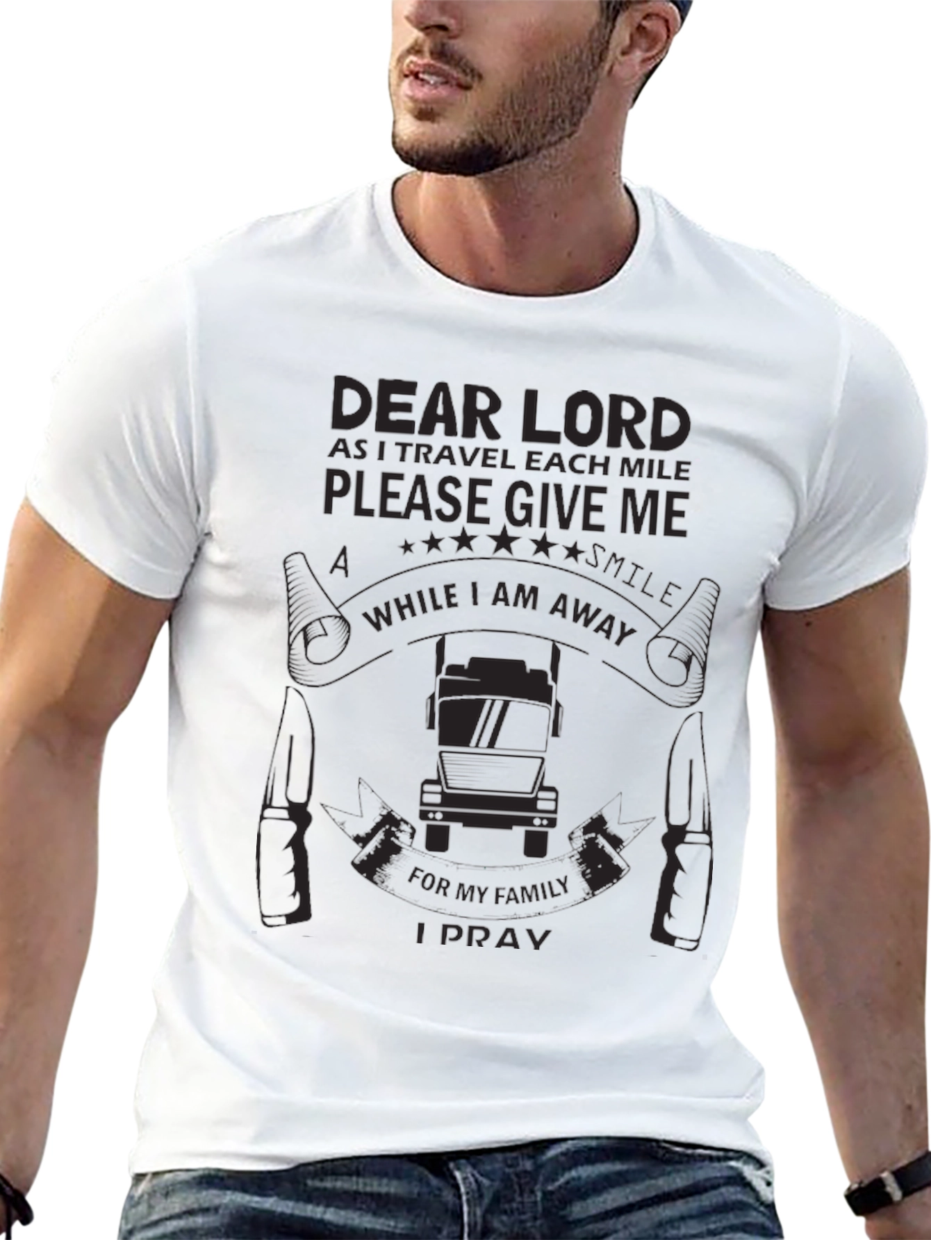 Dear Lord Trucker Prayer Black T-Shirt