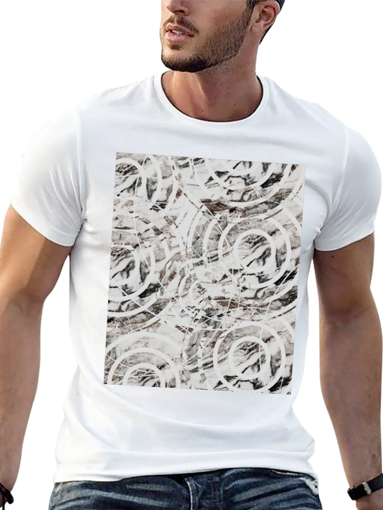 Abstract Circle Print Black T-Shirt
