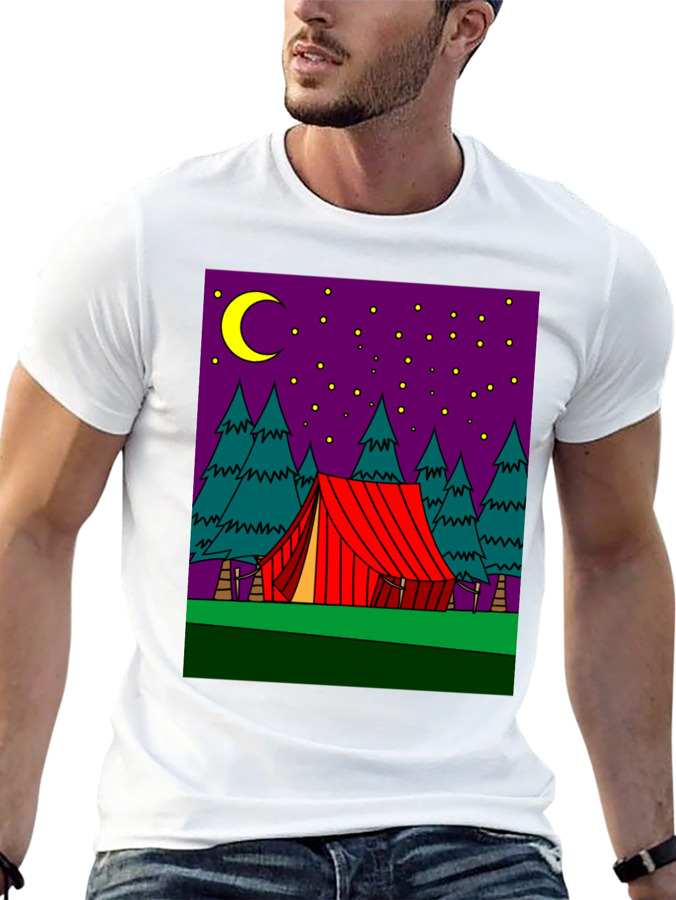 Camping Tent Under Moon Graphic Tee