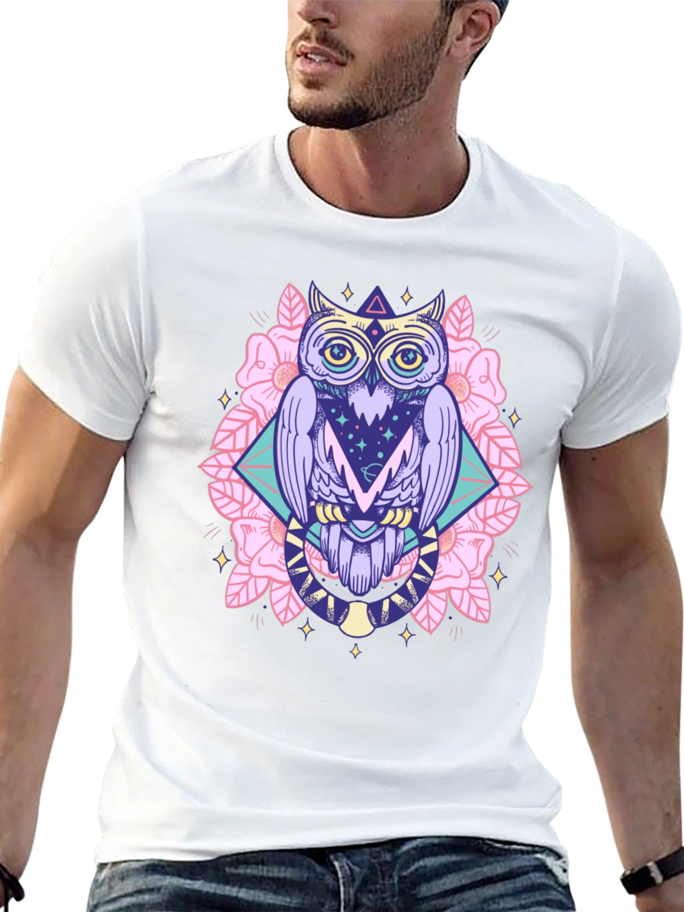 Mystical Owl Graphic Tee - Black Cotton Shirt