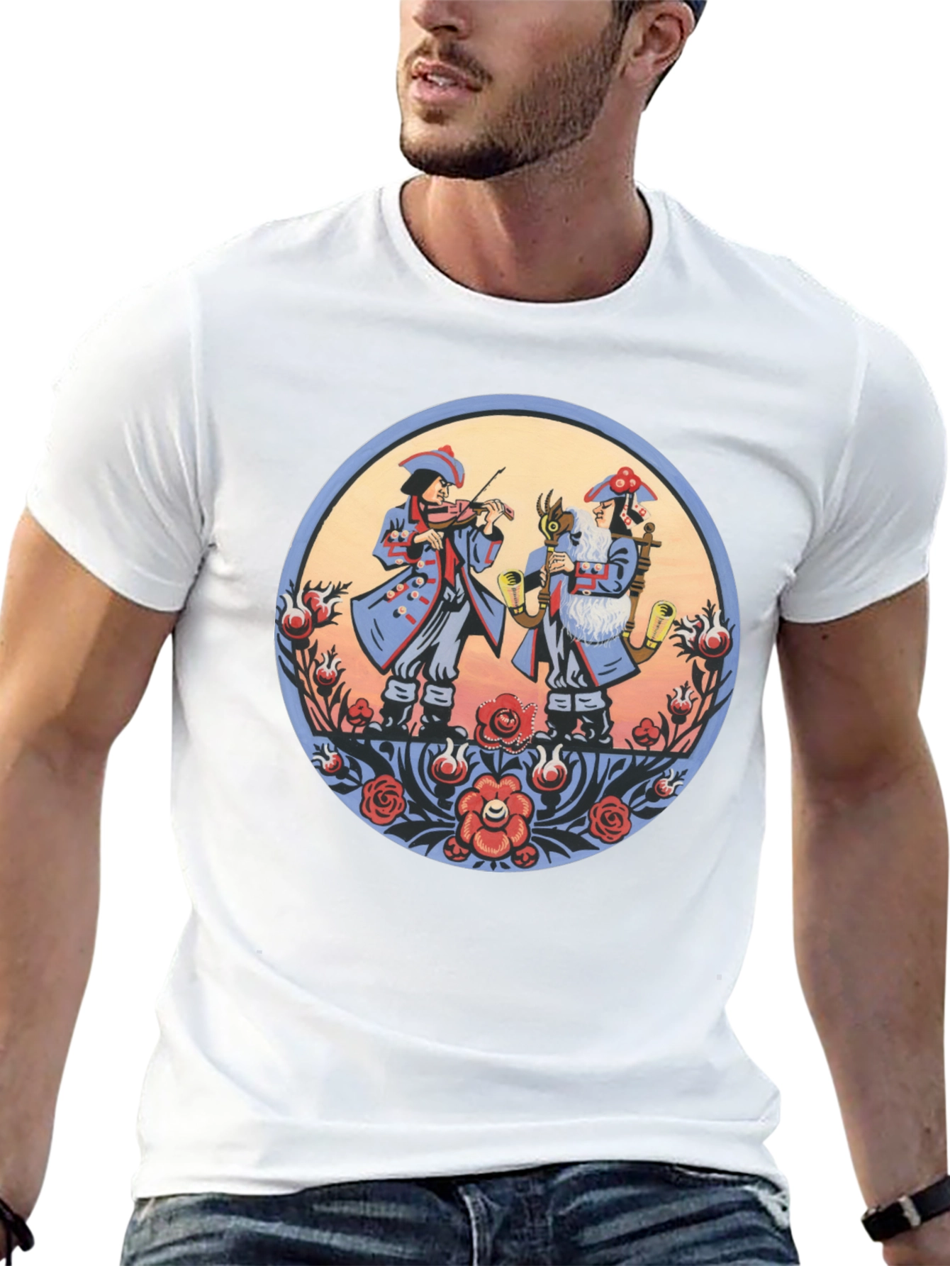 Folk Art Musicians Black T-Shirt