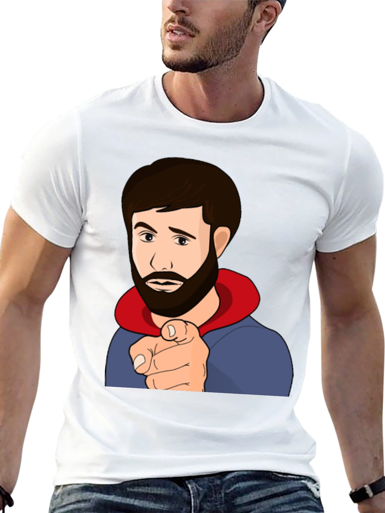 Cartoon Pointing Man Black T-Shirt