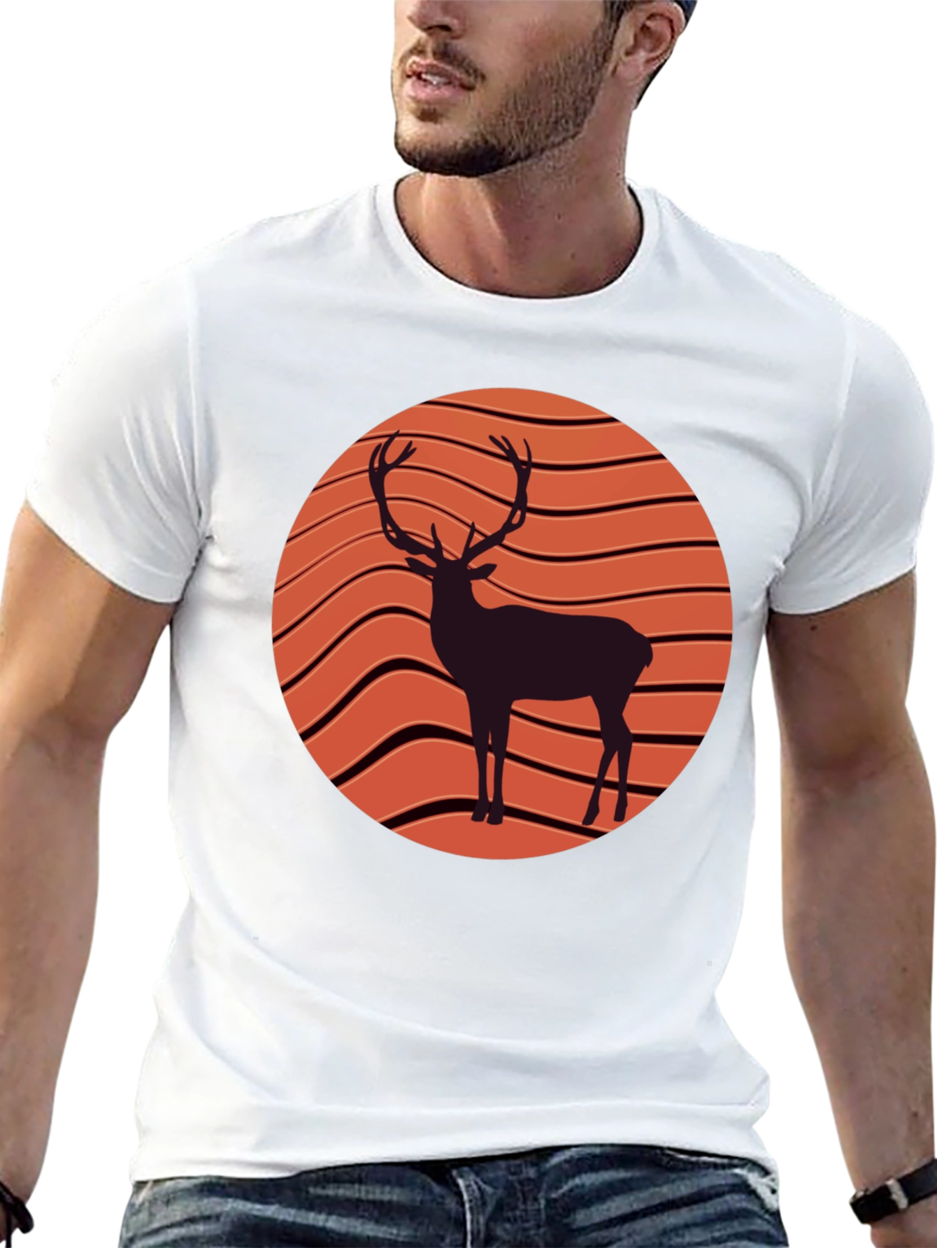 Deer Graphic Tee - Retro Sunset Style