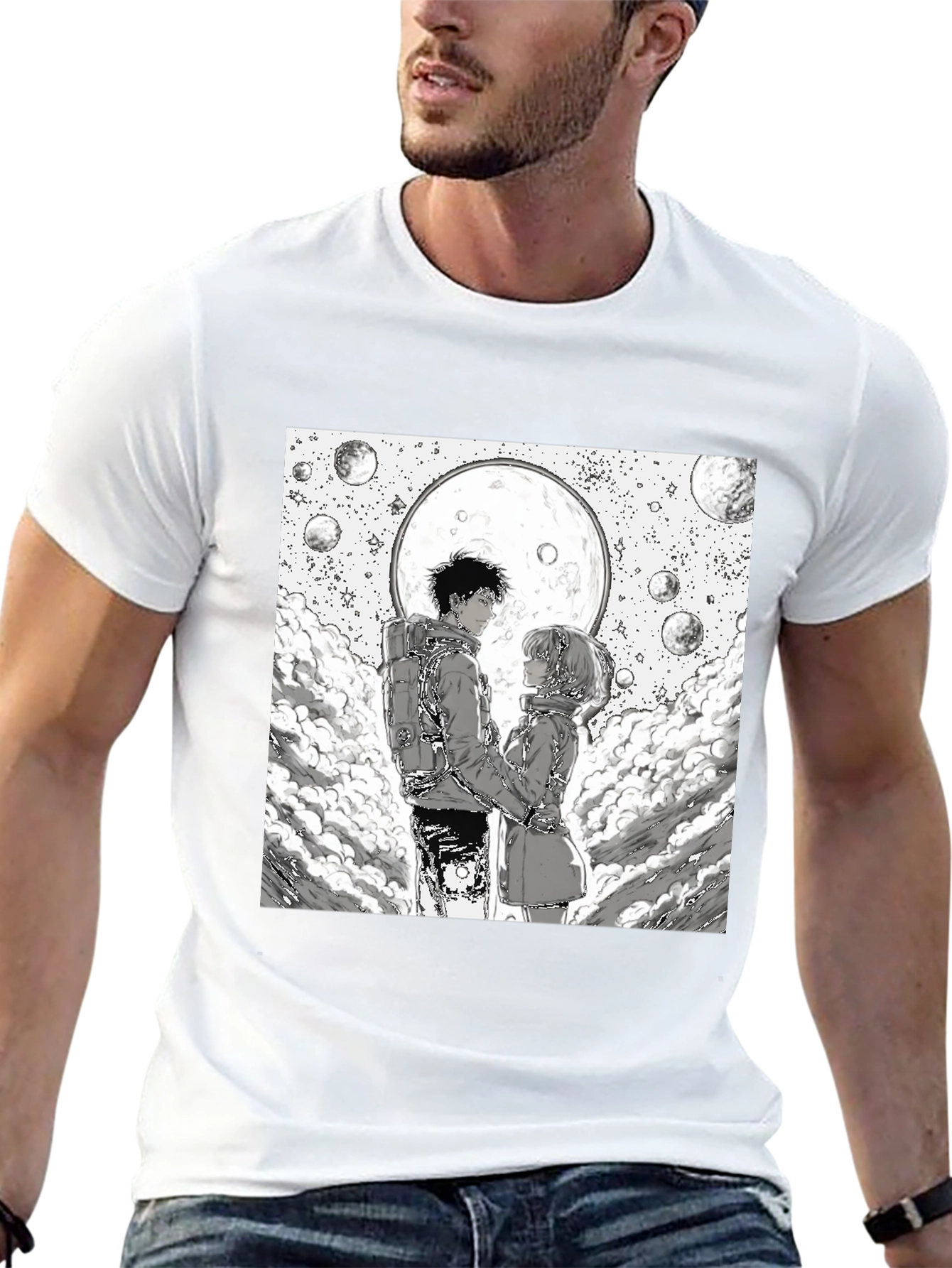 Anime Moon Lovers Graphic Tee - Black