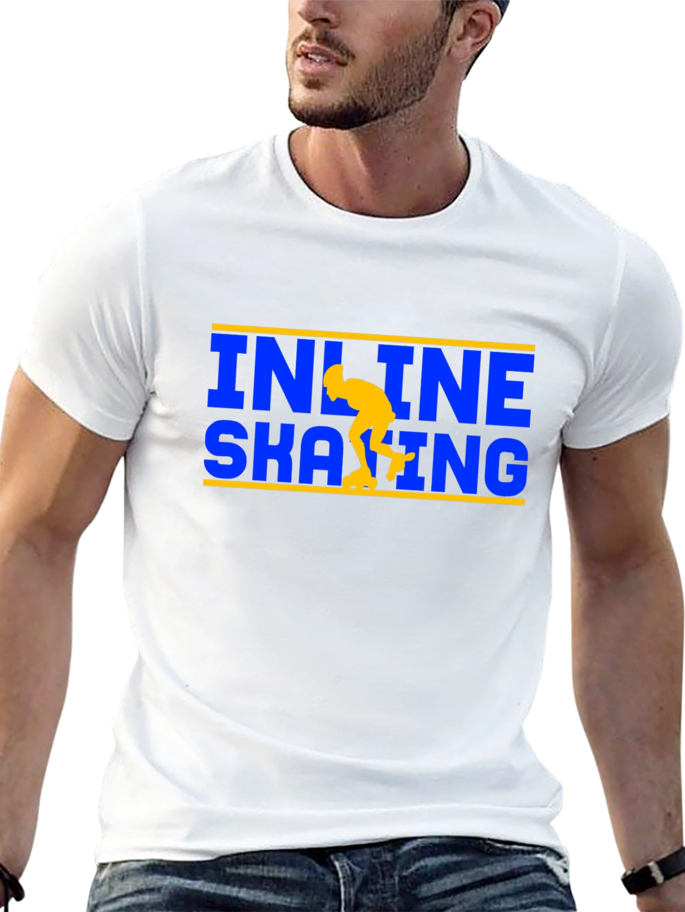 Inline Skating T-Shirt - Blue and Yellow Design