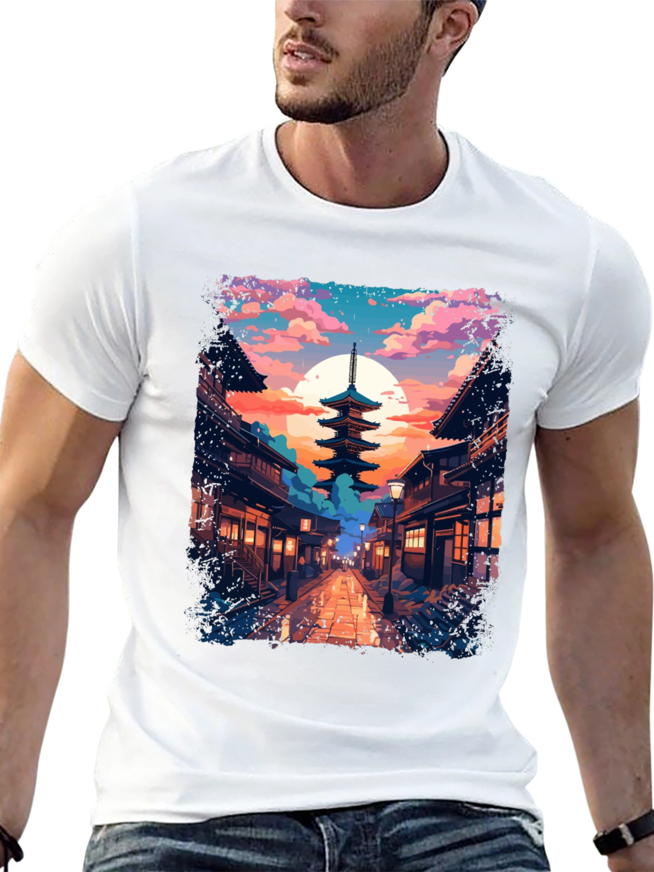 Japanese Pagoda Graphic Tee - Anime Style