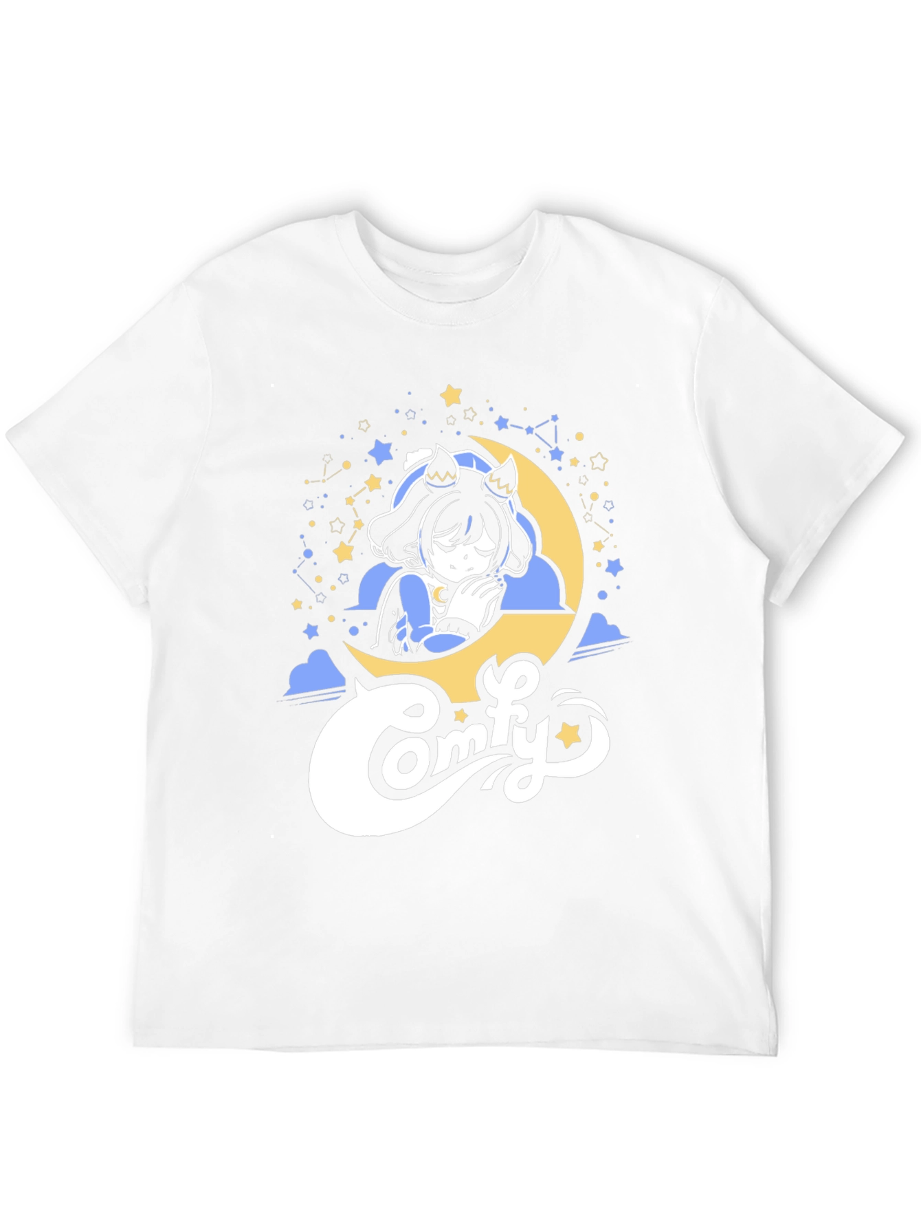 Comfy Moon Napping Anime Girl Black T-Shirt
