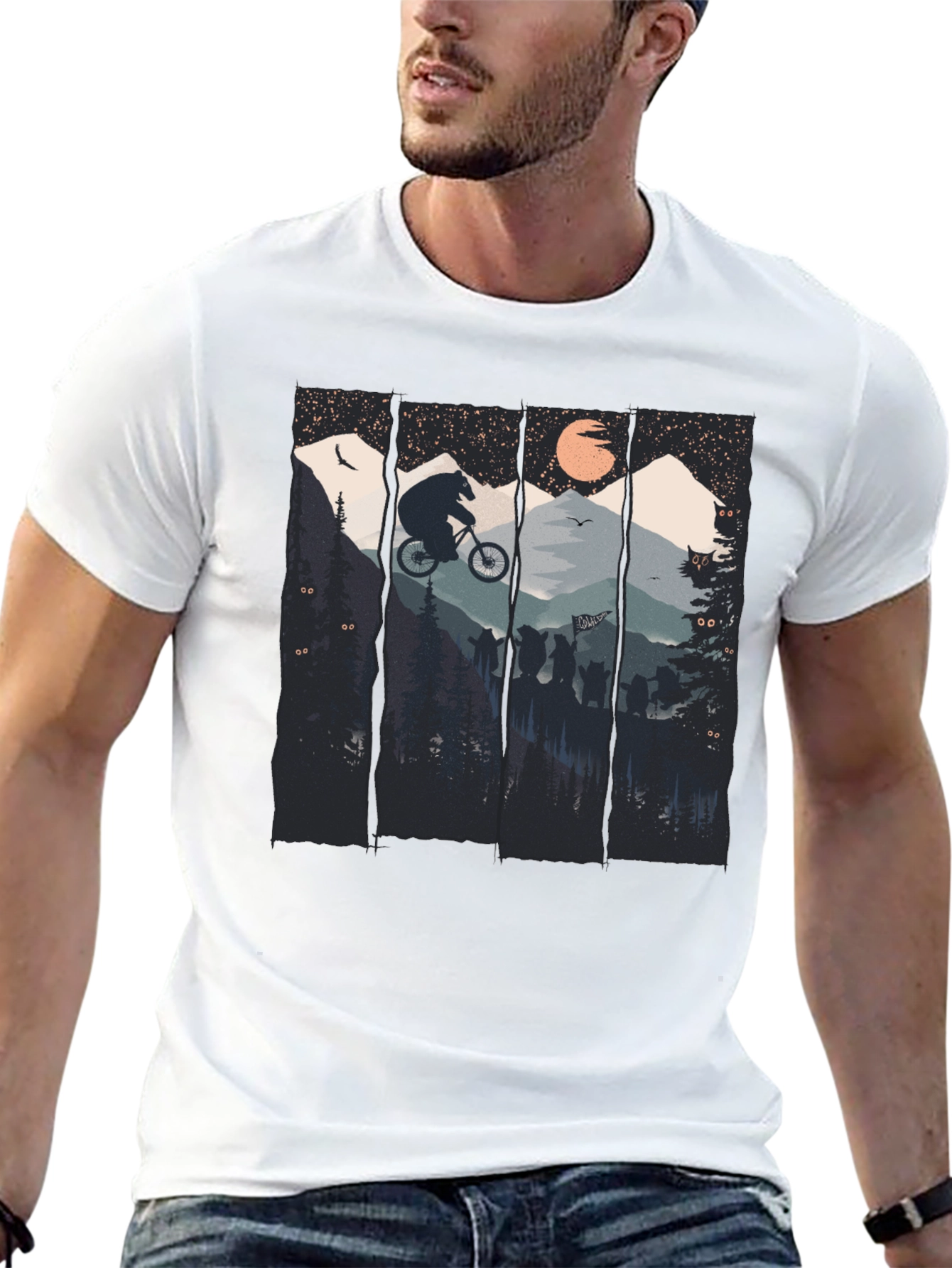 Bear Mountain Biking Graphic Tee - Black Cotton T-Shirt