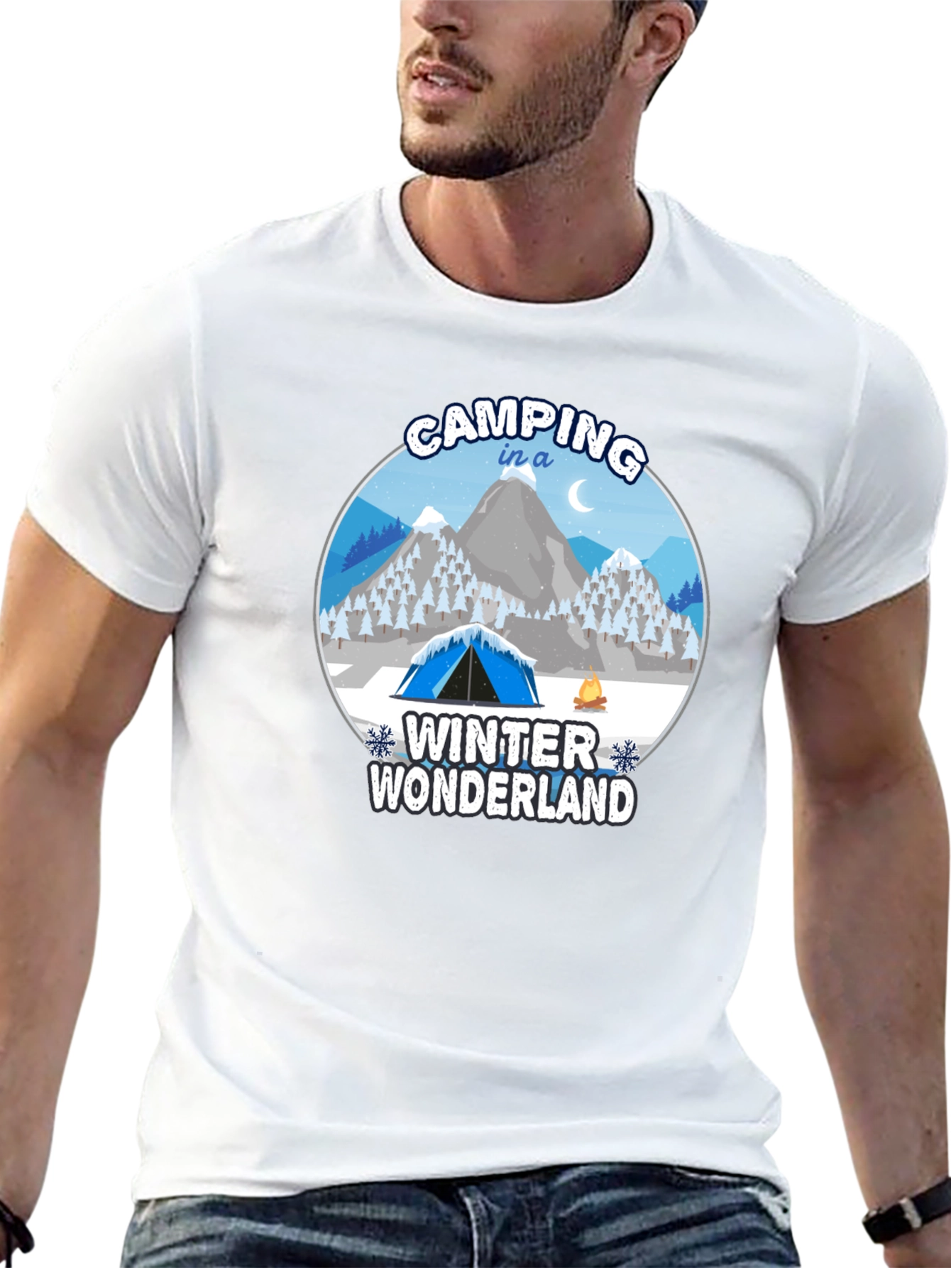 Camping in a Winter Wonderland Black T-Shirt
