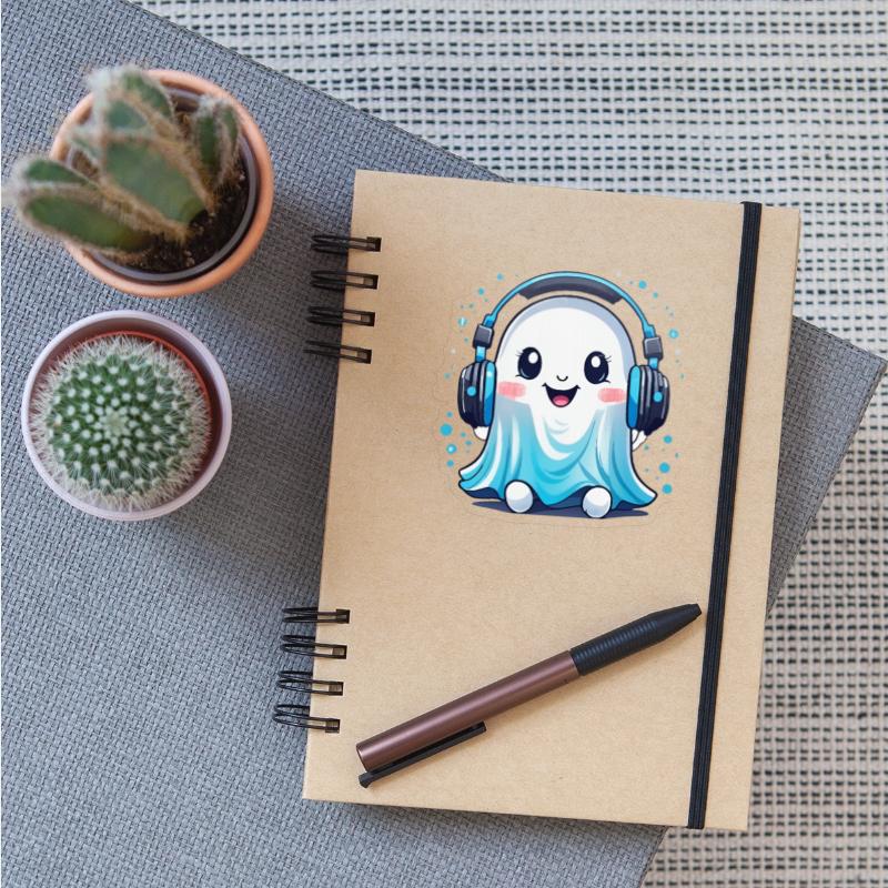 A ghost with headphones on