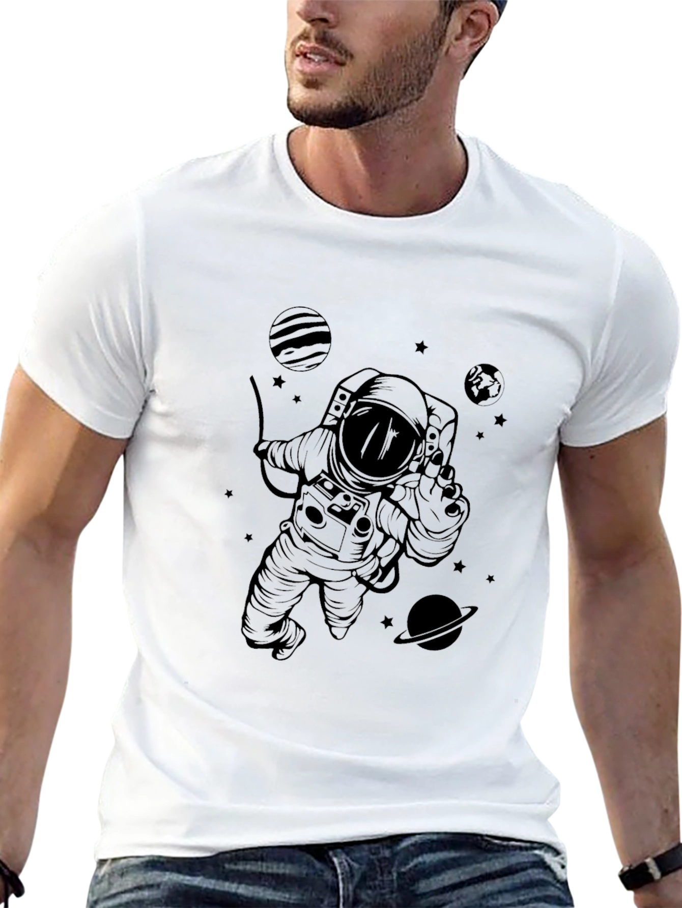 Astronaut in Space Graphic T-Shirt - Black