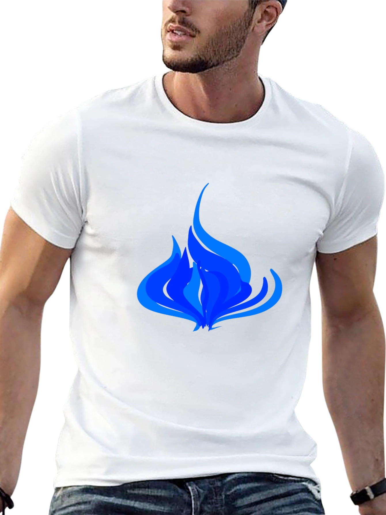 Blue Flame Graphic Black T-Shirt