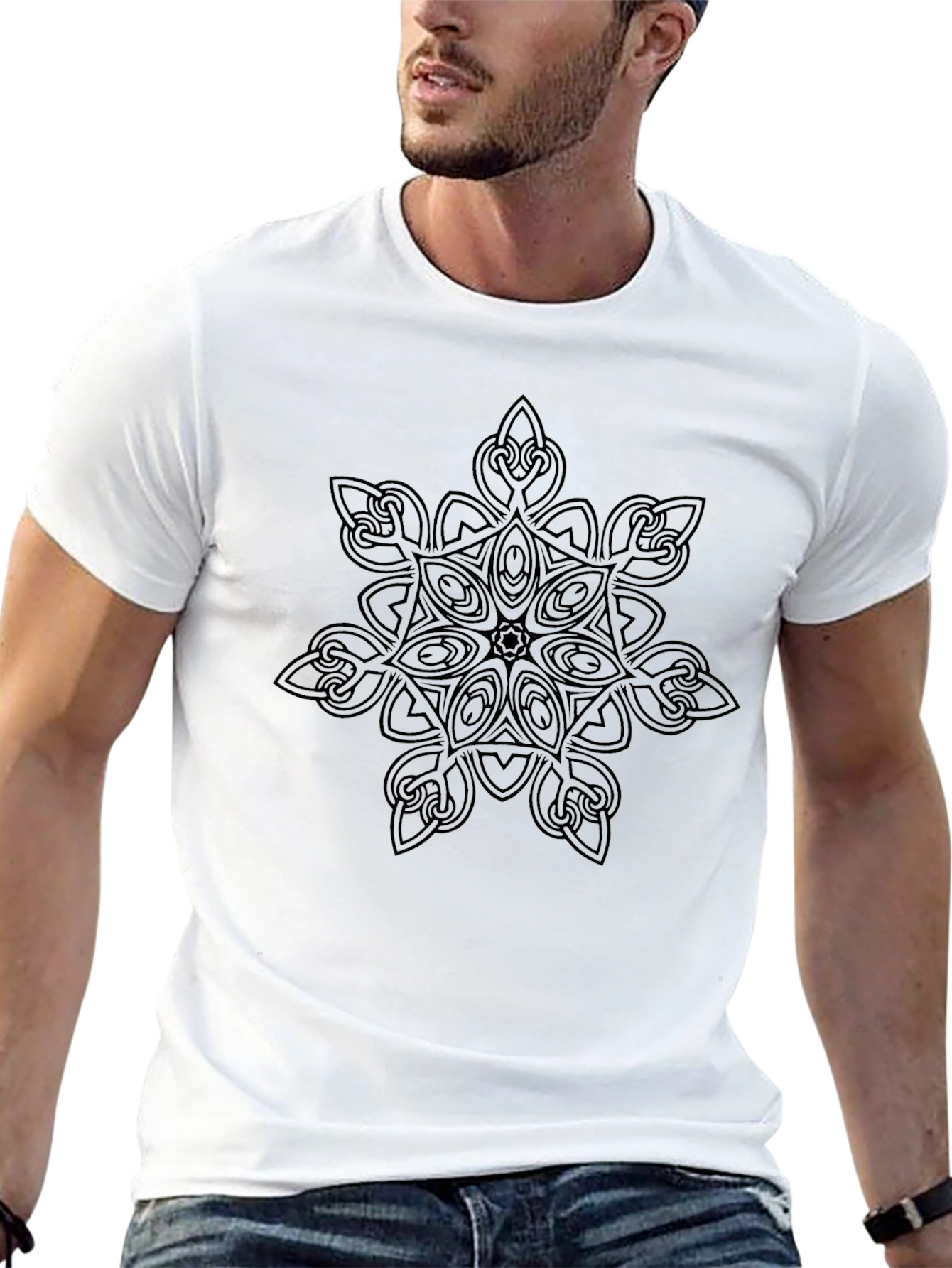 Black T-Shirt with Celtic Knot Mandala