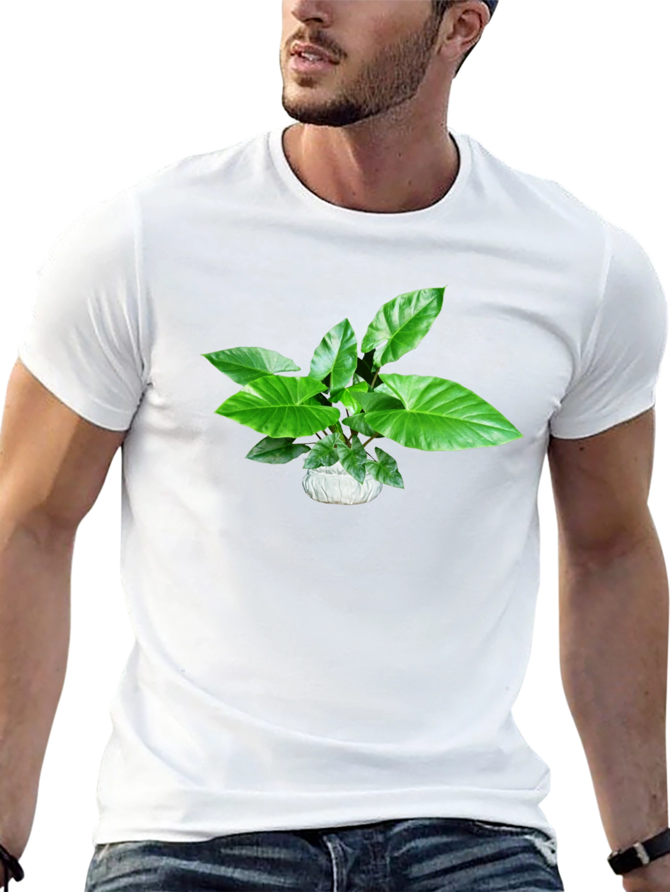 Green Plant Graphic Black T-Shirt