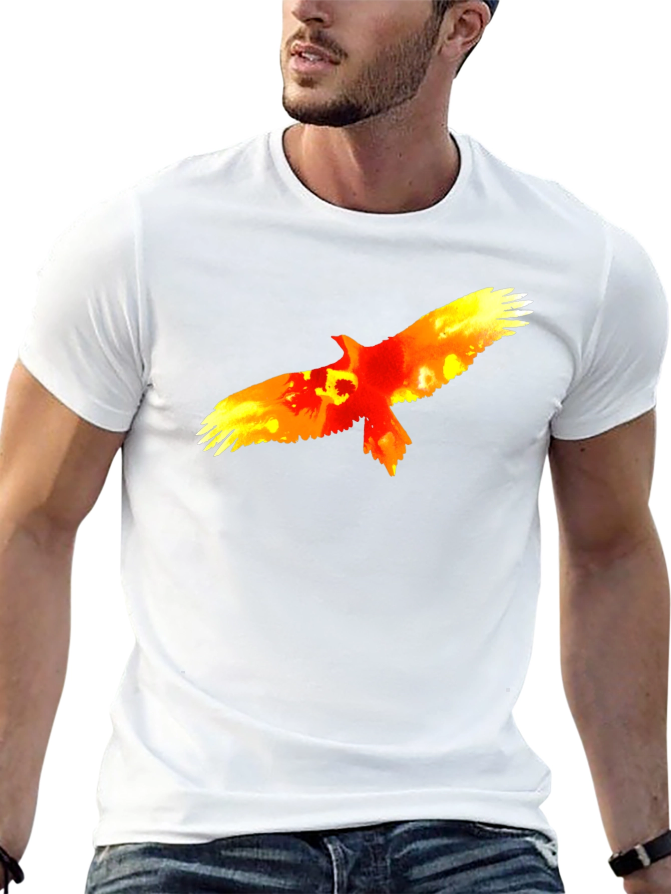 Fiery Eagle Graphic Tee - Bold Black Cotton T-Shirt