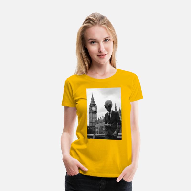 Alien in Suit at London's Parliament - B&W Photo