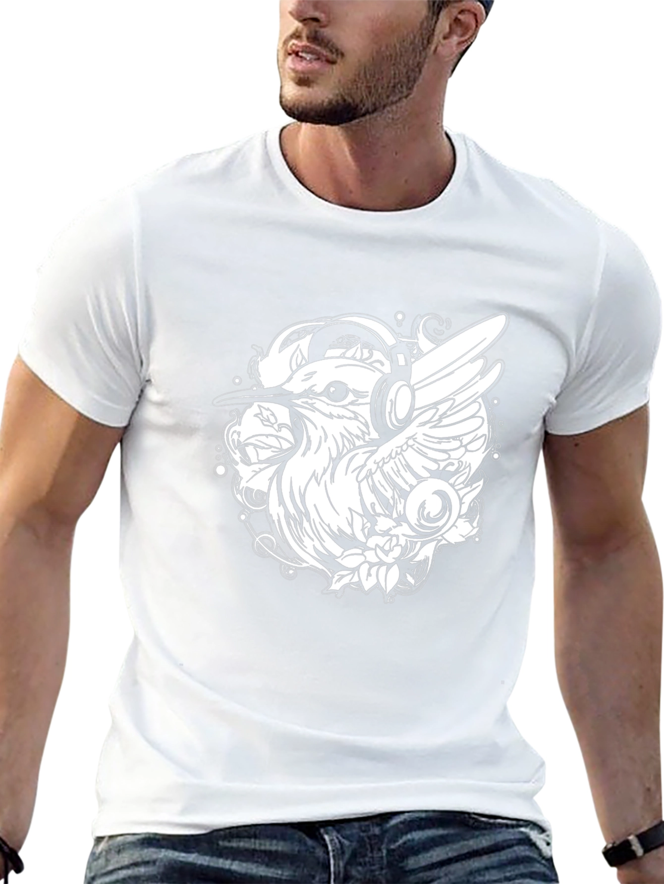 Cool Bird with Headphones Graphic Tee