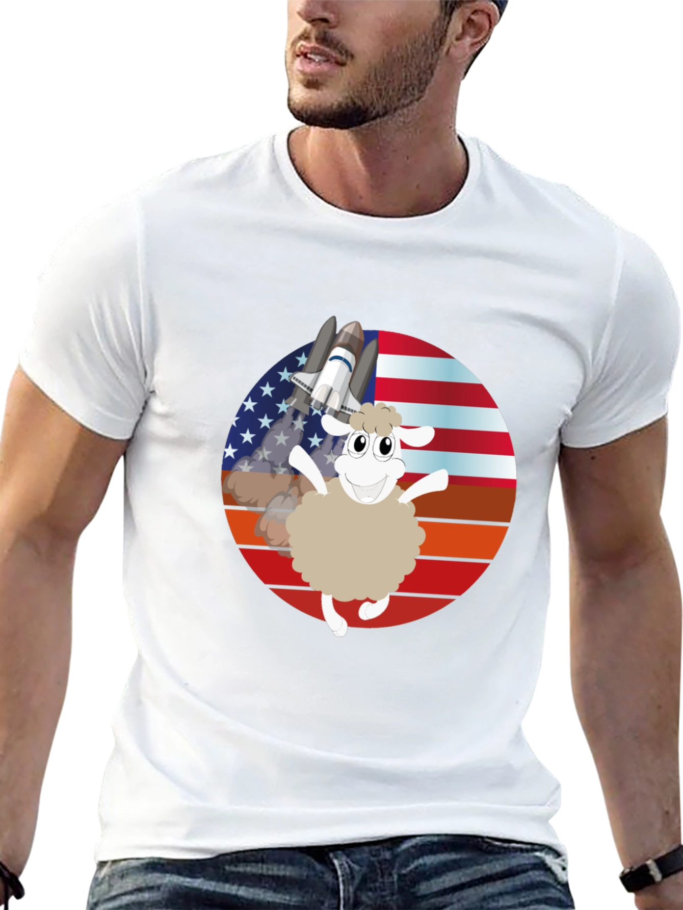 Patriotic Sheep Space Shuttle Graphic Tee