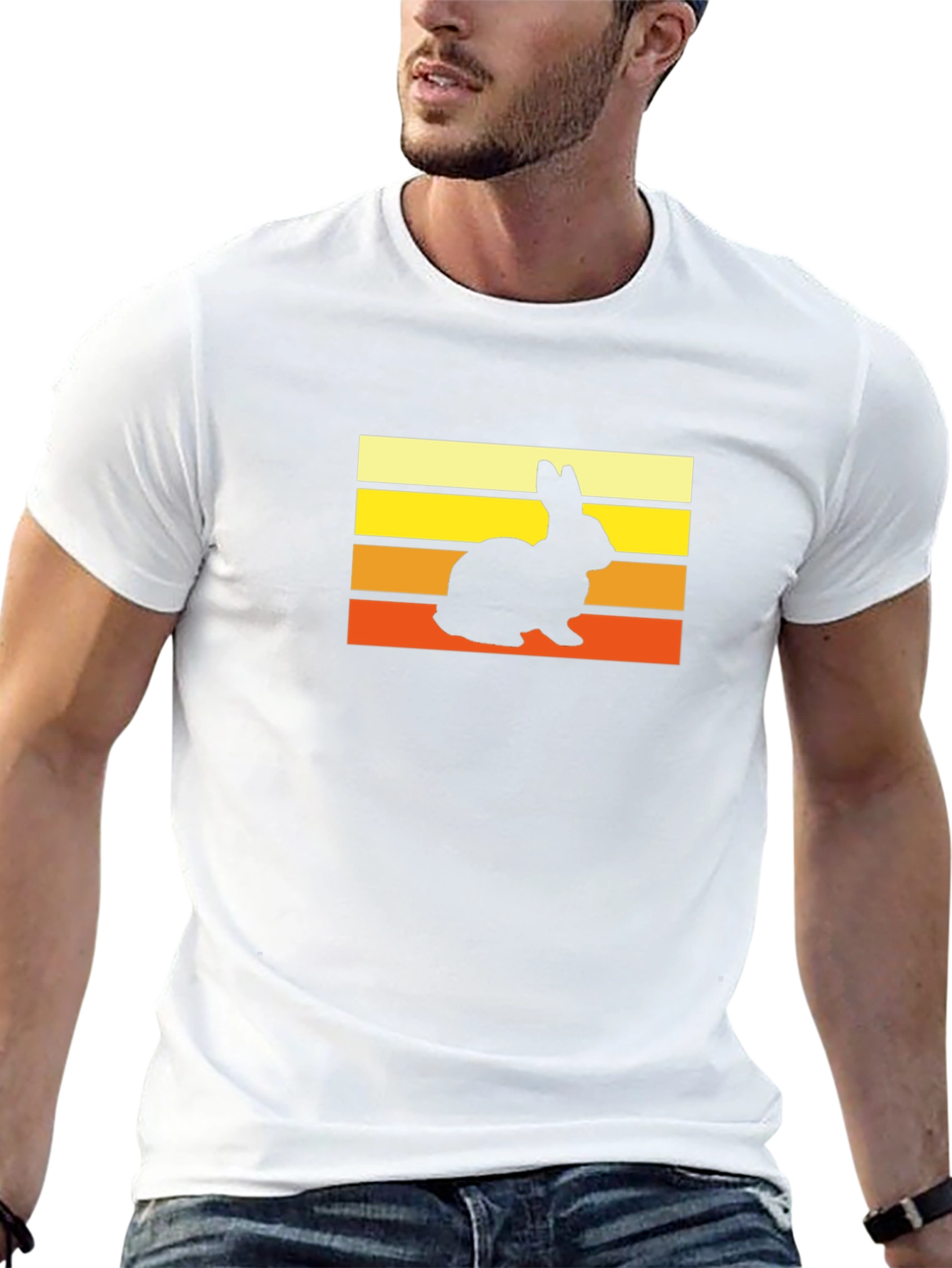 Retro Rabbit Sunset T-Shirt - Black Cotton Tee