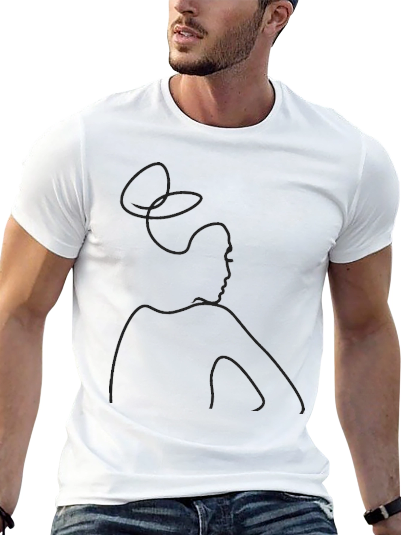 Minimalist Woman Line Art Black T-Shirt