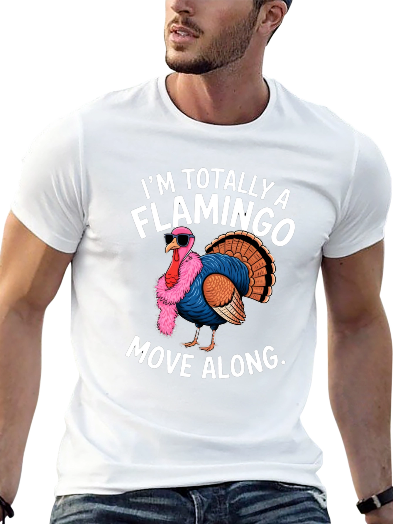 Funny Turkey Flamingo Graphic T-Shirt