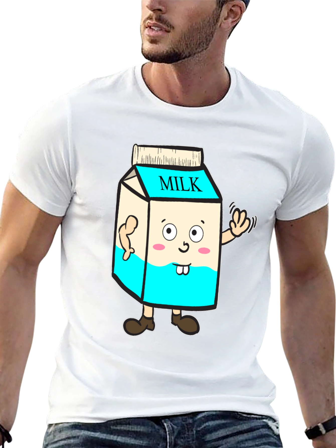 Funny Milk Carton Character T-Shirt - Black Cotton Tee