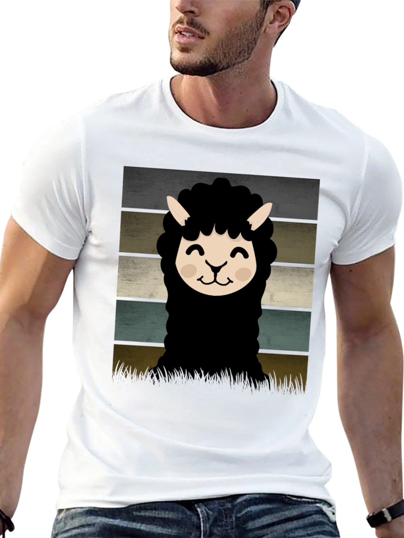 Retro Alpaca Graphic Tee - Black Cotton Blend