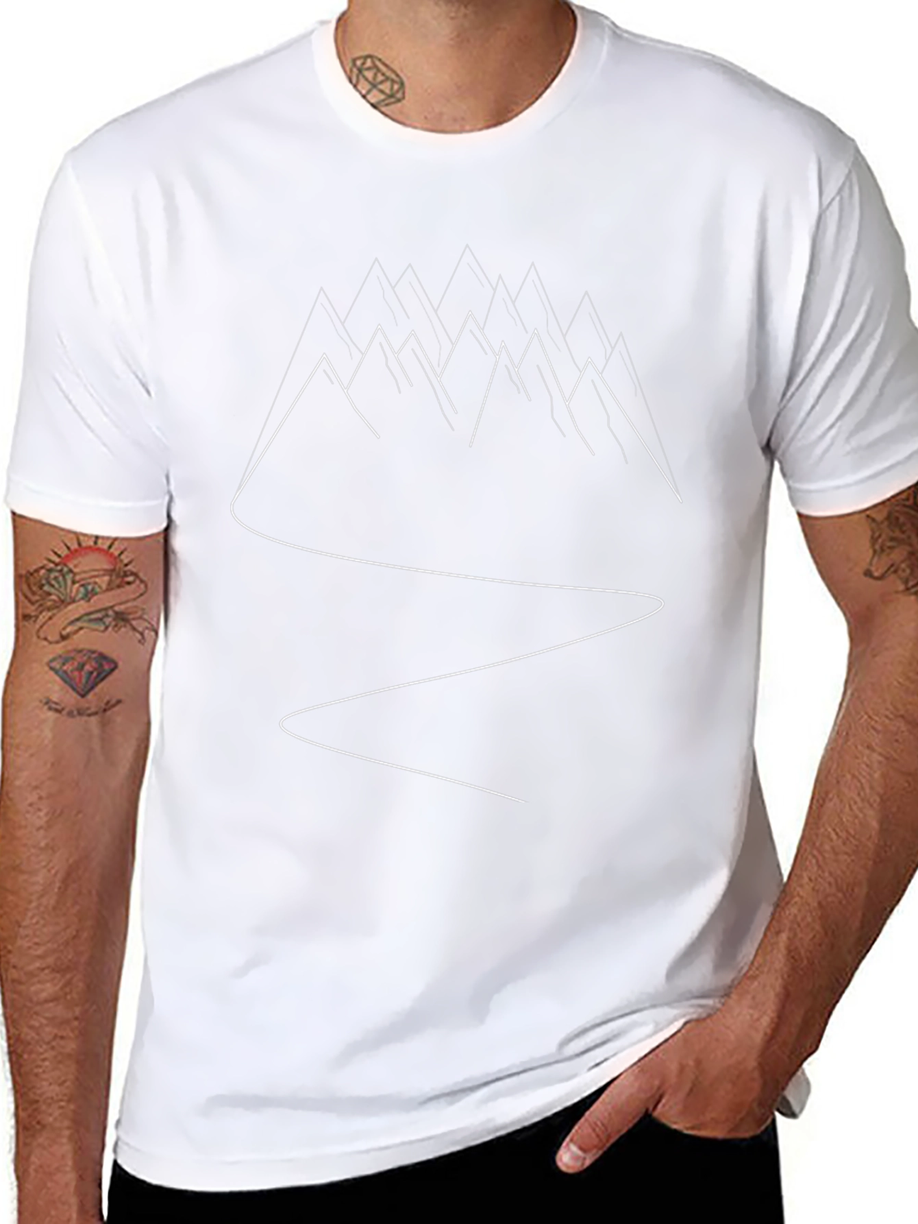 Minimalist Mountain Line Art Black Tee