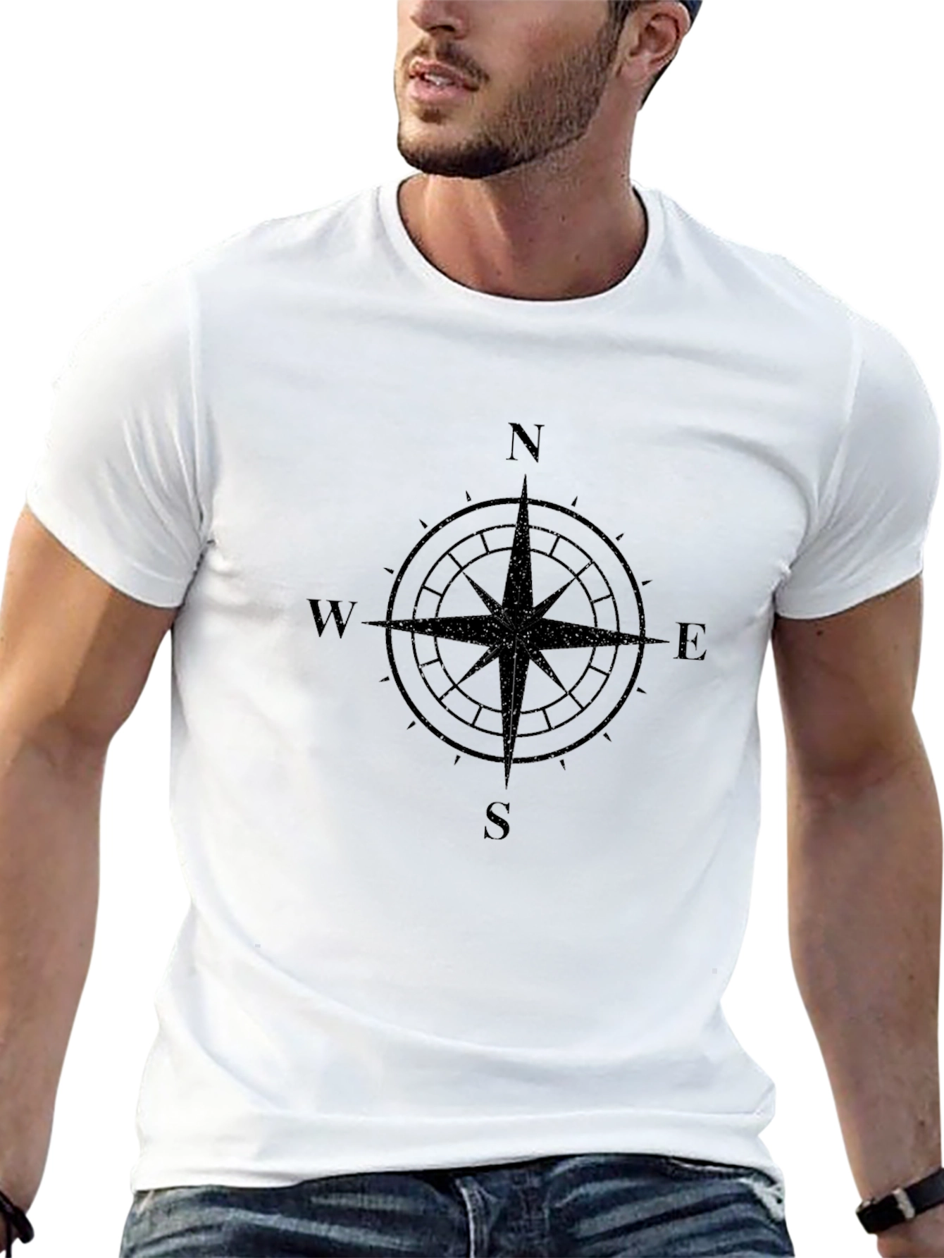 Compass Rose Graphic Tee - Black Cotton T-Shirt