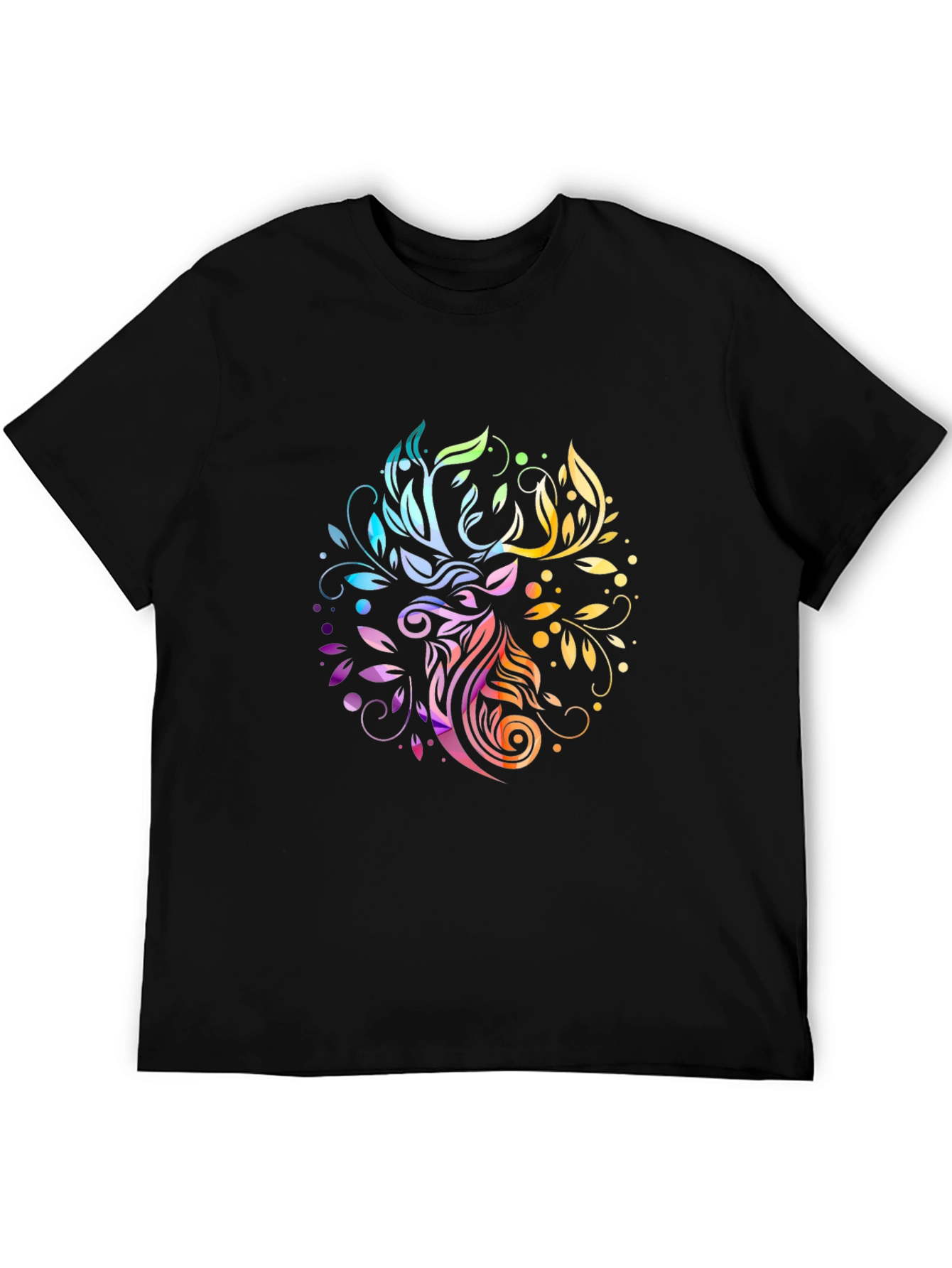 Deer Floral Graphic Black T-Shirt