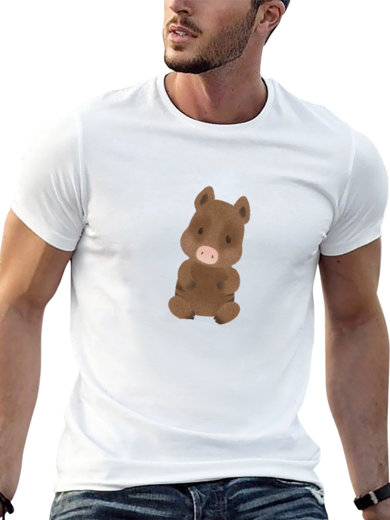Cute Boar Graphic Tee - Black Cotton Comfort