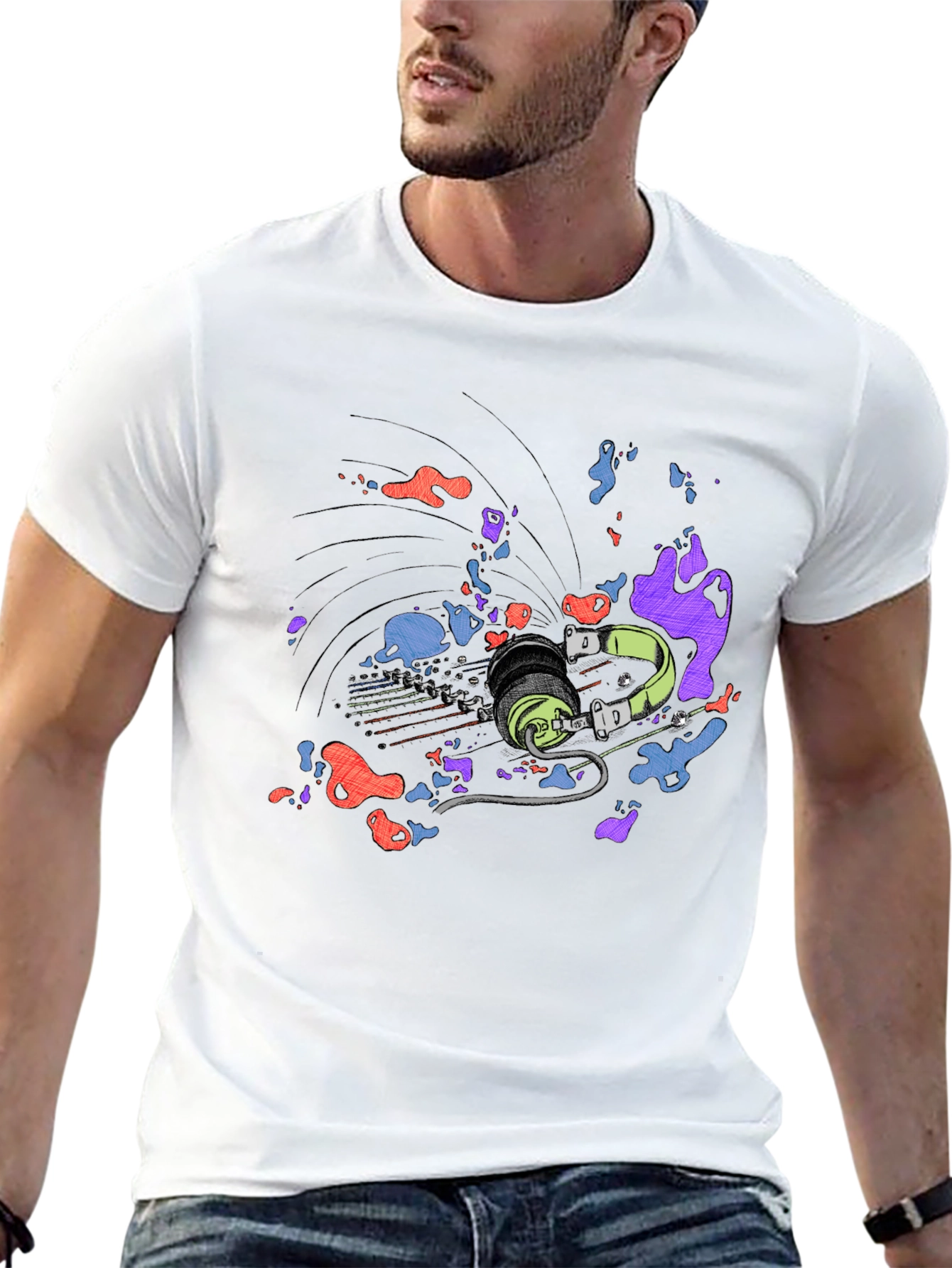Abstract Headphones Graphic T-Shirt