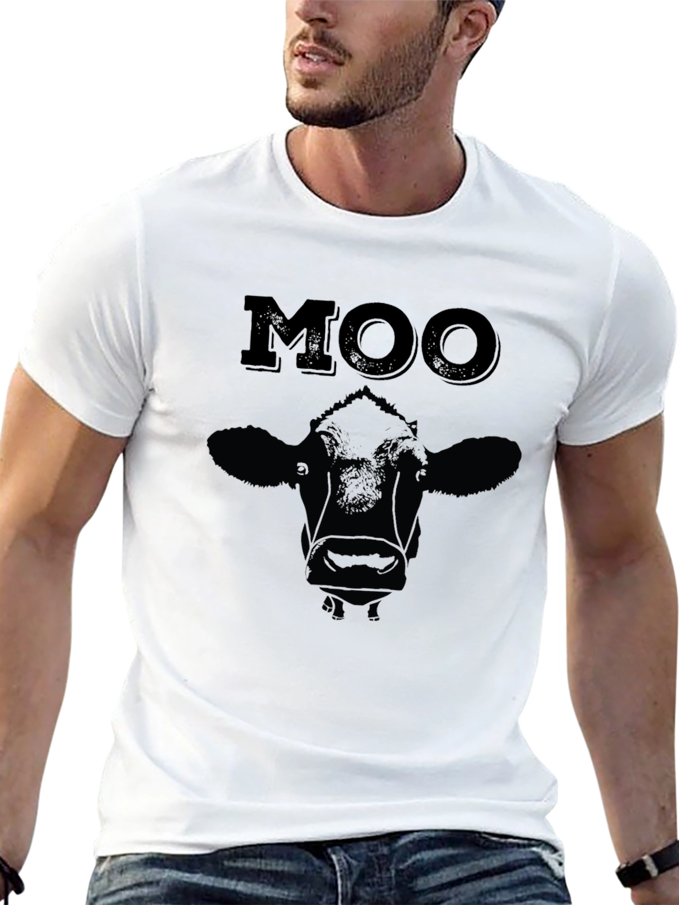 Moo Cow Graphic Print T-Shirt - Black