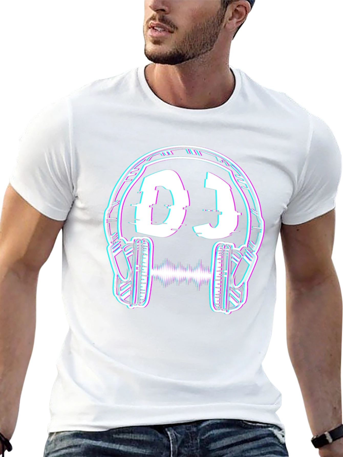 DJ Headphones Glitch Graphic Black T-Shirt