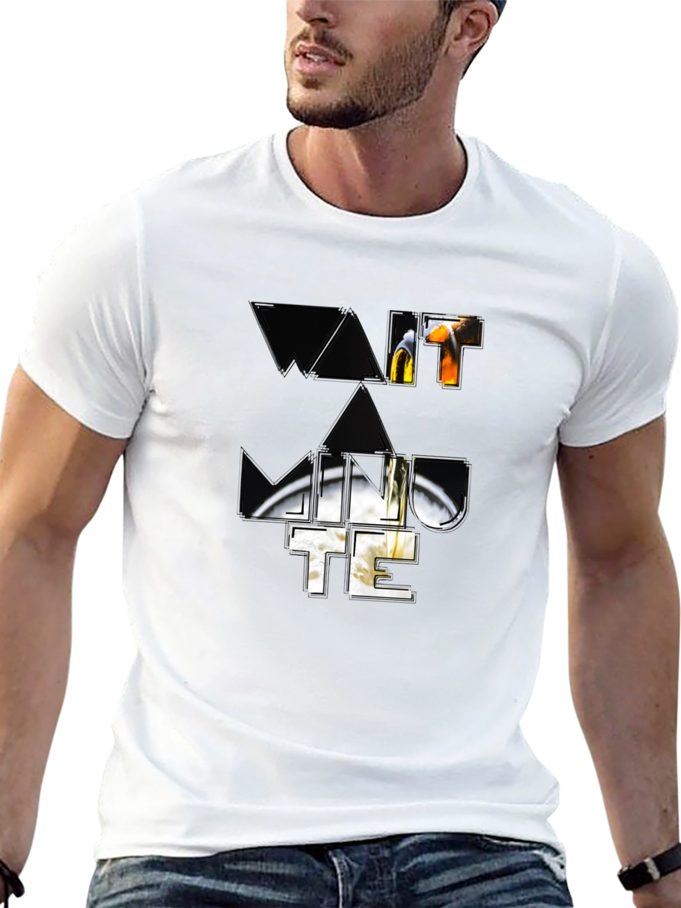Wait A Minute Graphic Print Black T-Shirt
