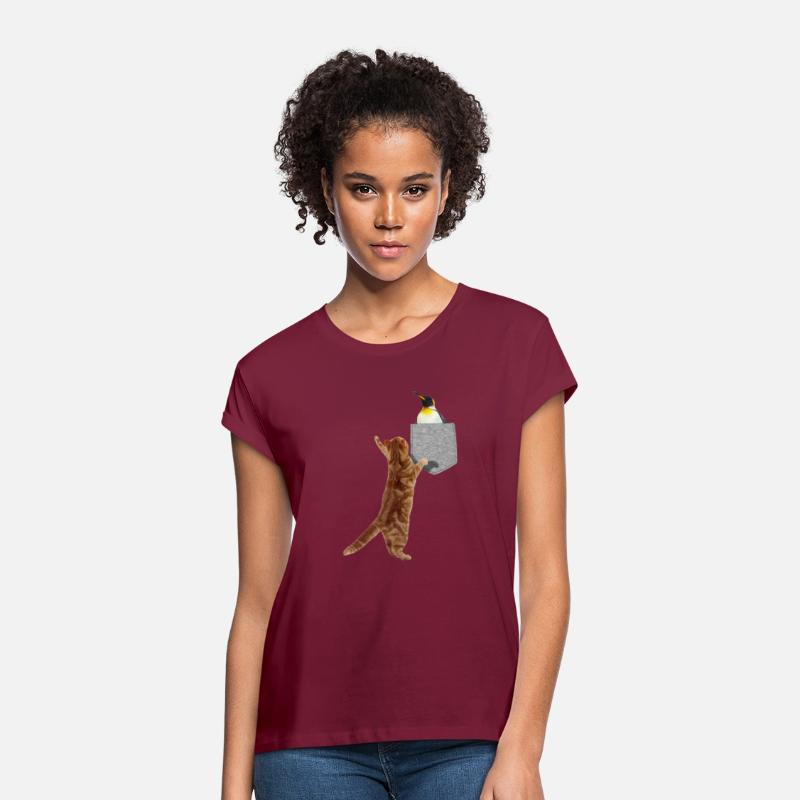 Cat Reaching For Penguin In Fake Print-On Pocket