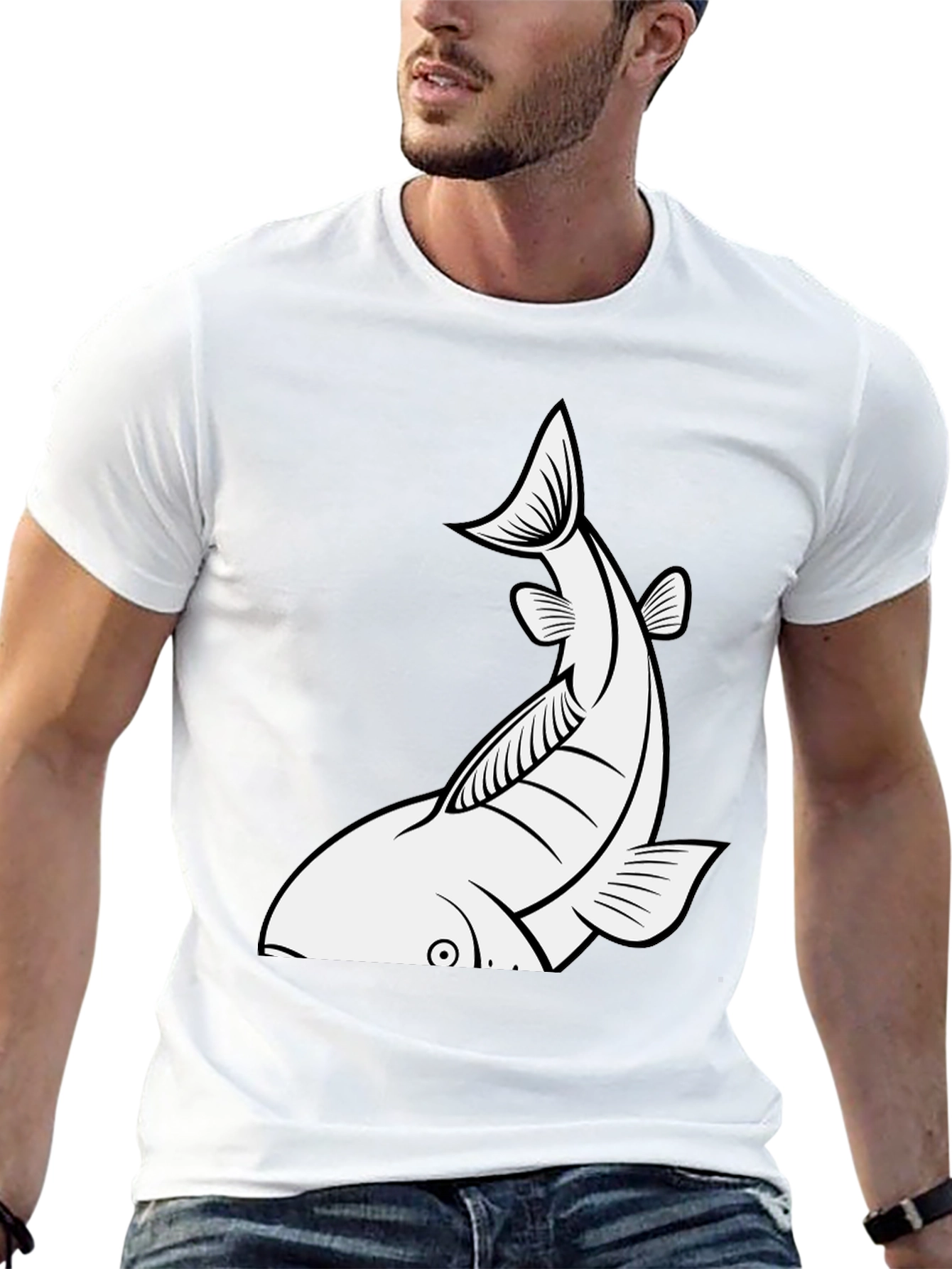 Fish Graphic Tee - Black Cotton T-Shirt