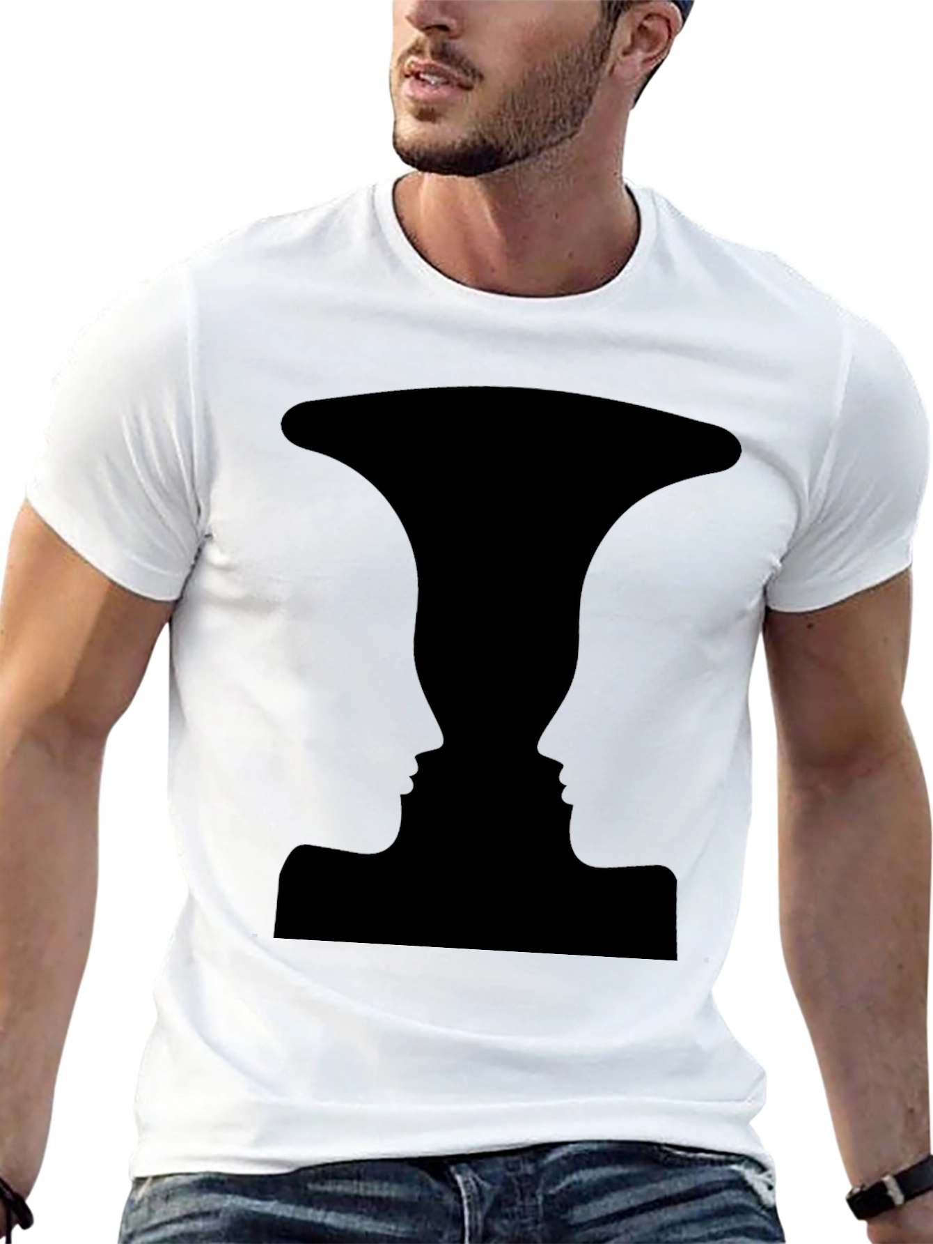 Optical Illusion Faces Vase Black T-Shirt