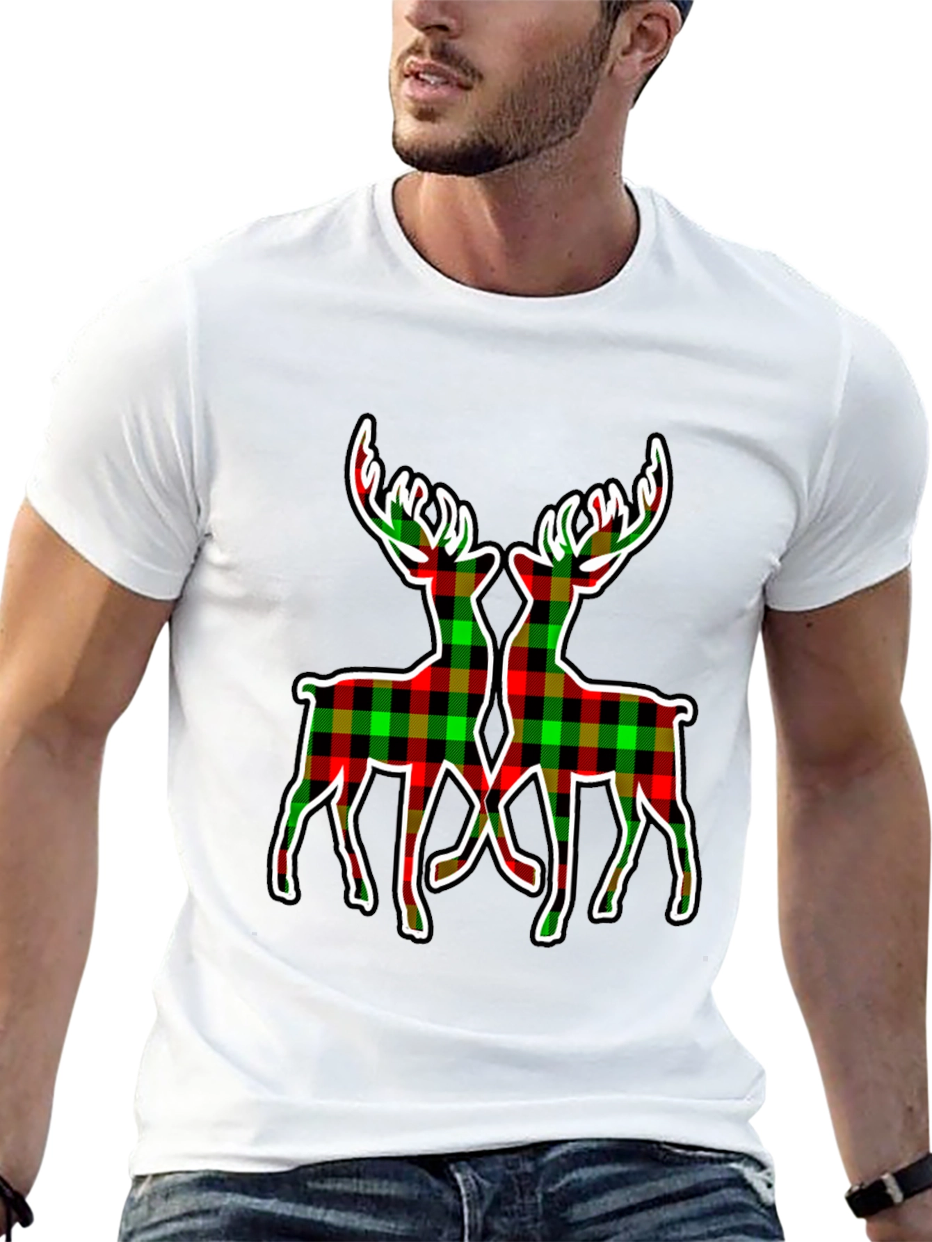 Plaid Deer Graphic Tee - Holiday Style