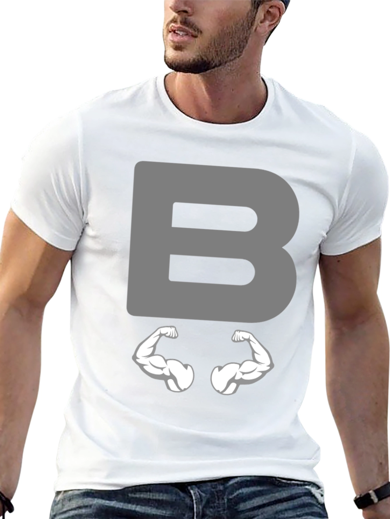 Funny Muscled B Letter T-Shirt