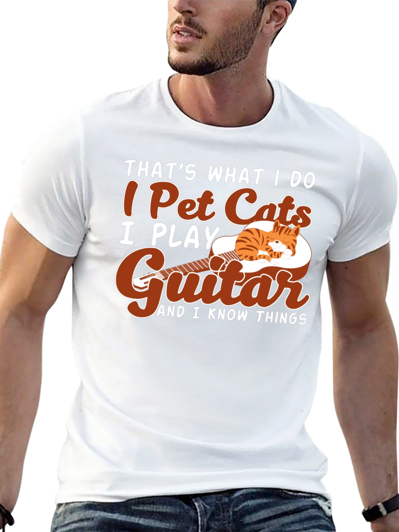 I Pet Cats Guitar T-Shirt