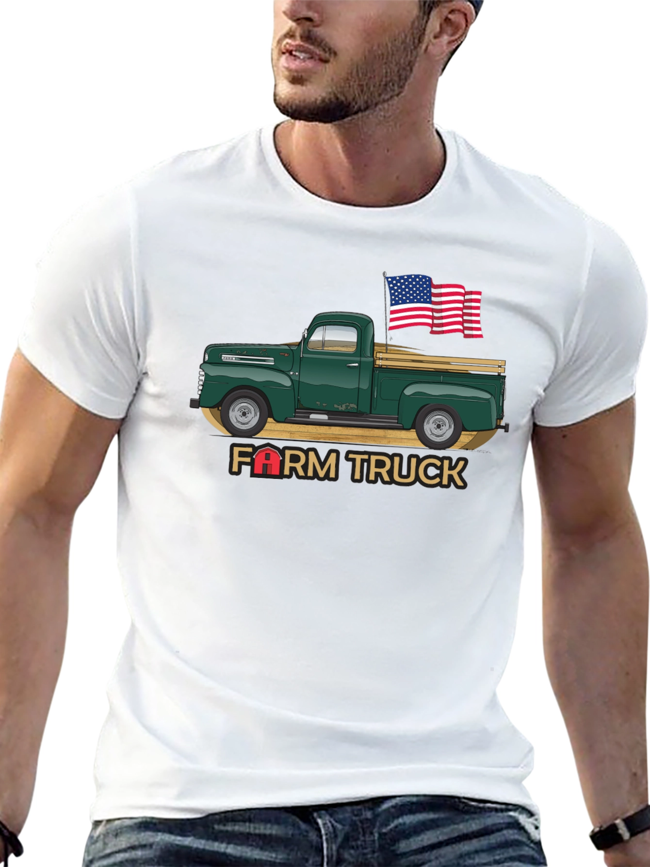 Farm Truck USA Flag Graphic Tee - Black