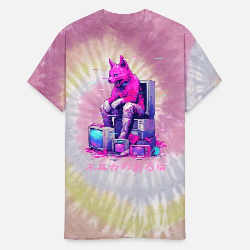 Cyber Vaporwave Glitch Demonic Cat Japanese Street