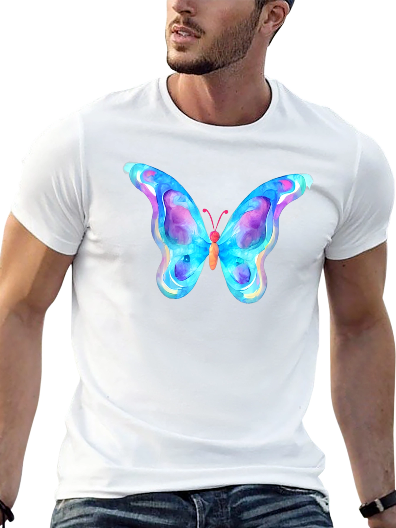 Watercolor Butterfly Black T-Shirt