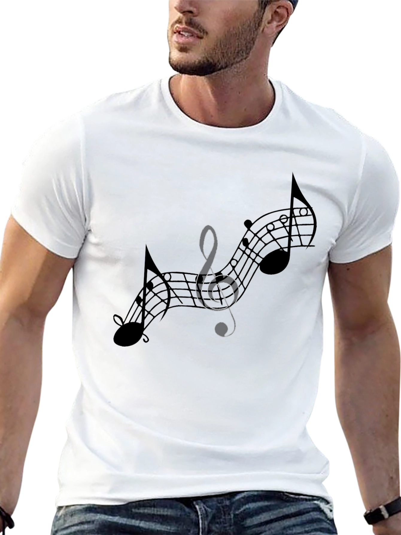 Musical Notes Graphic Tee - Black Cotton T-Shirt